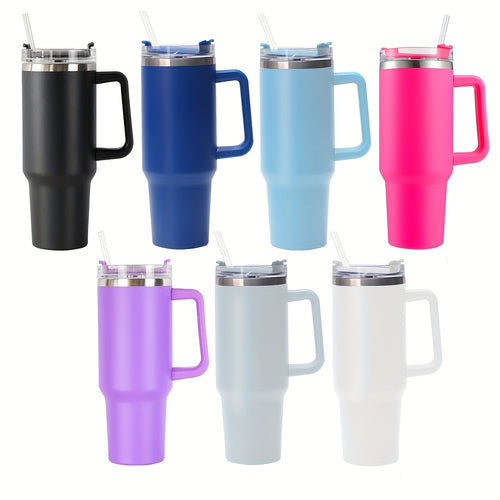 H1 40oz Powder Coated Tumbler with Handle And Lid Travel Tumbler with Brush Straw Stainless Steel Tumblers Vacuum Insulated Tumblers Hot Coffee Mugs Cups Water Bottle for Home Office Tour Gifts School Holiday