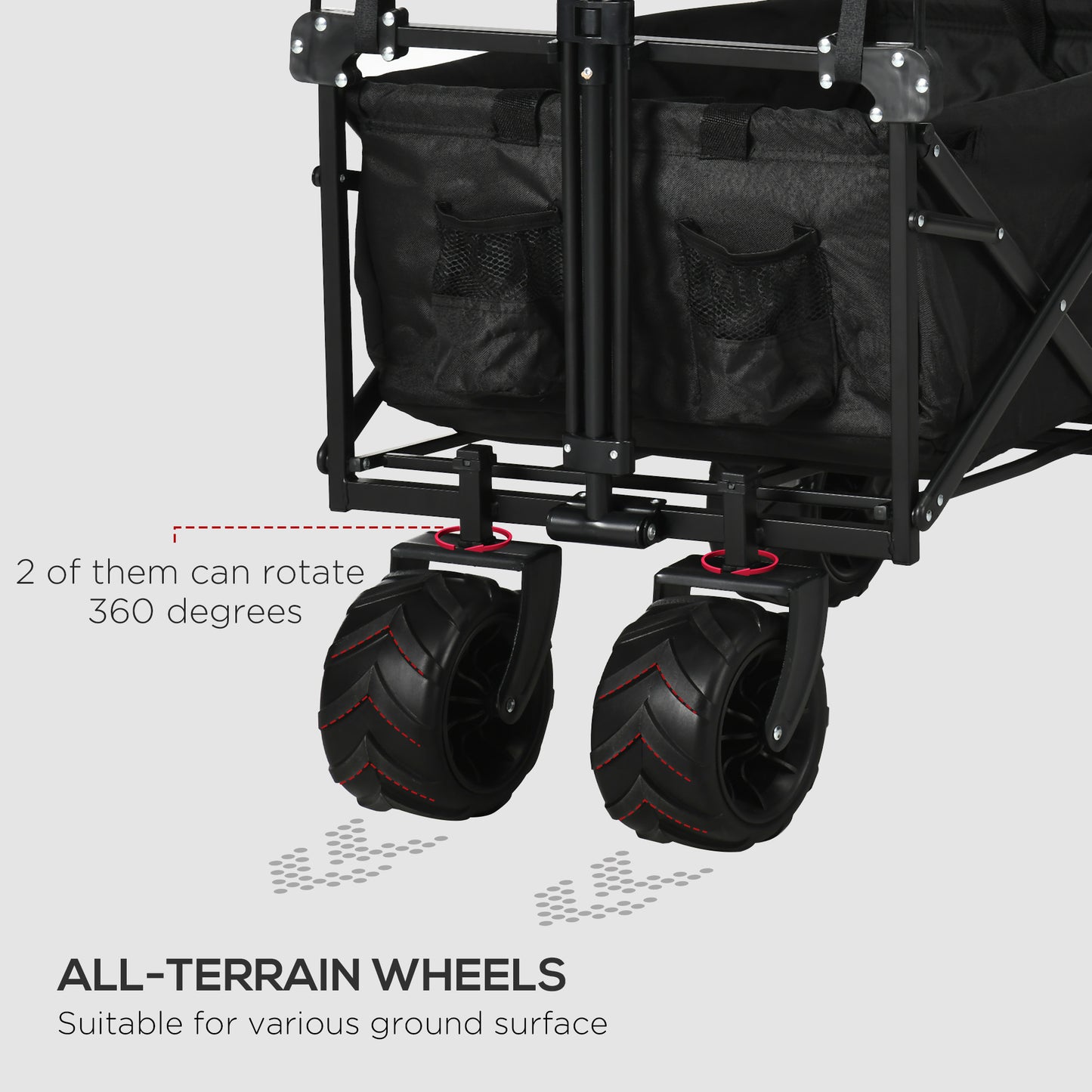 Folding Trolley Cart Storage Wagon Beach Trailer 4 Wheels with Handle Overhead Canopy Cart Push Pull For Shopping Camping, Spacious Design With Side Outer Pocket, Telescopic Pull Handle, Cup Holder, Steel Frame With 360° Rotating Wheels
