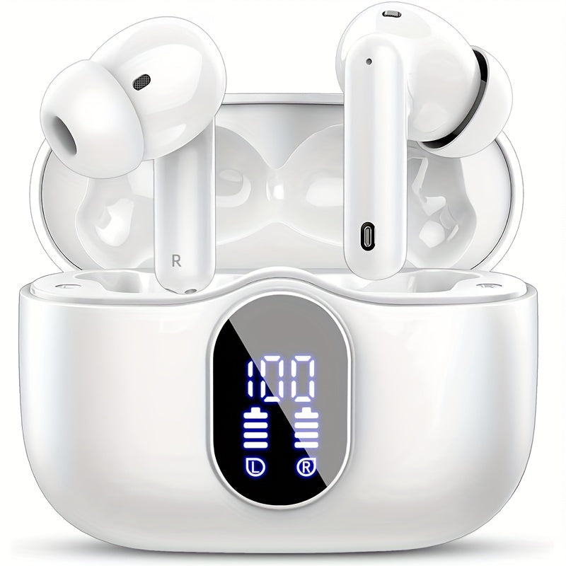 Wireless Earbuds, Wireless 5.3 Headset Bass Stereo, Earbuds with Noise Cancelling Microphone LED Display, In Ear Headphones, 36 Hours Of Playback Time, Suitable for Laptop Pad Mobile Phone Exercise