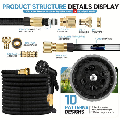 30.48meter 3X Expandable Watering Hose - 3X Flexible, High-Pressure, Kink-Resistant, Durable Cleaning Hose for Garden, Car Wash, And Watering Equipment - Easy to Store And Maneuver 7.62/15.24/22.86/30.48/45.72meter