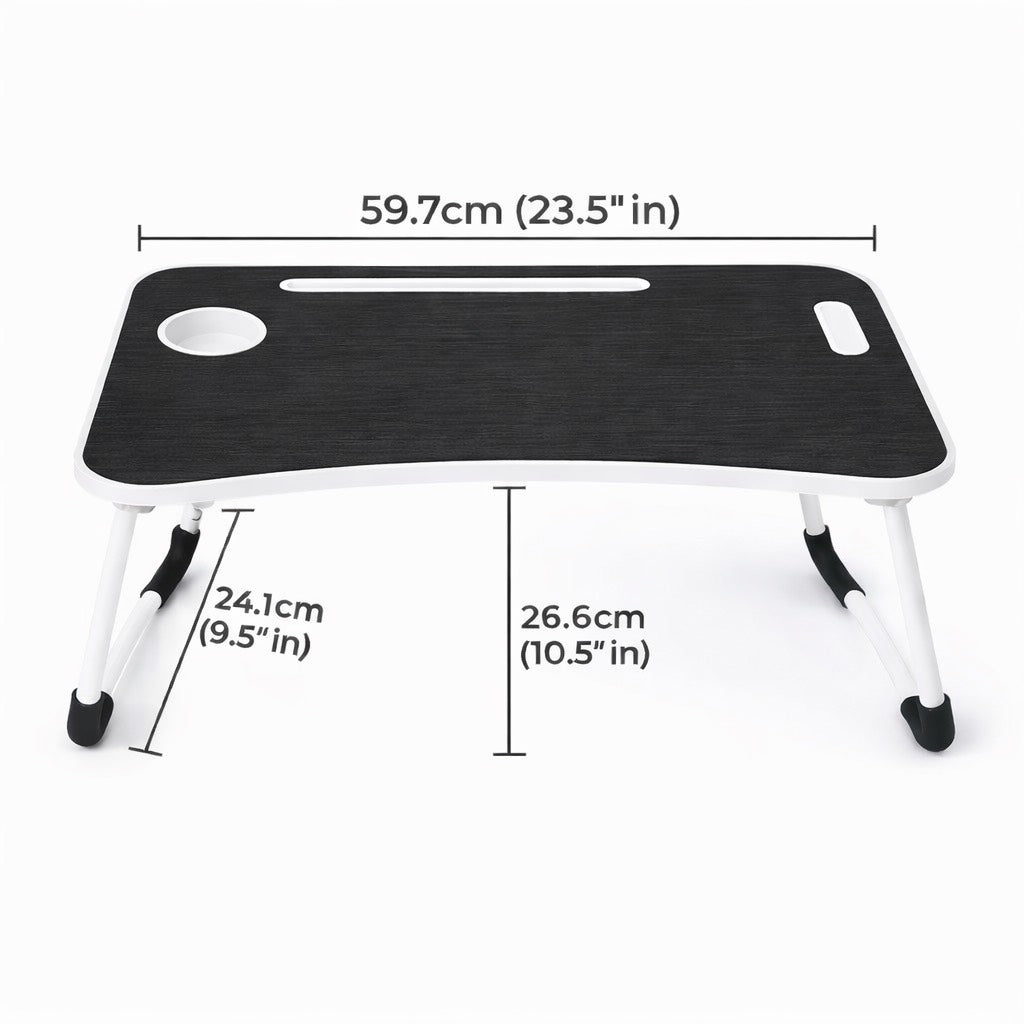 Foldable Laptop Bed Table with Cup Holder & Phone Slot - Portable Non-Slip Lap Desk for Bed Sofa & Home Office Lightweight Breakfast Tray