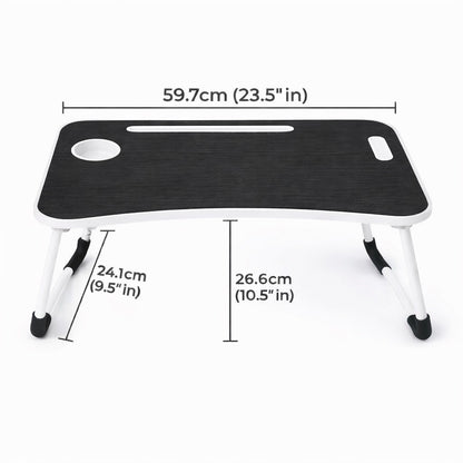Foldable Laptop Bed Table with Cup Holder & Phone Slot - Portable Non-Slip Lap Desk for Bed Sofa & Home Office Lightweight Breakfast Tray