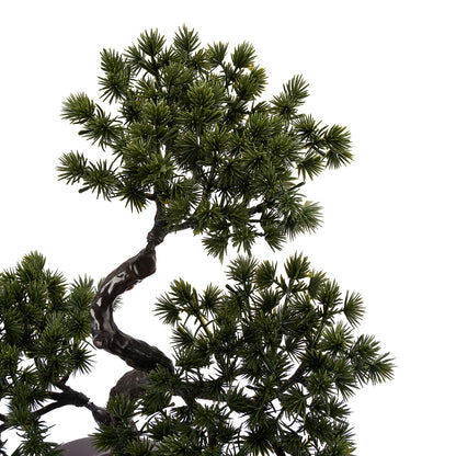 1pc Artificial Pine Bonsai Ornament, Simulation Welcome Pine Fake Plant in Matte Dark Brown Pot, Retro Curved Trunk Faux Greenery, Tabletop Desktop Decor for Shop Front Desk & Home Decor