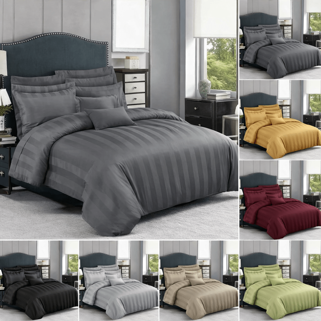 3pcs Microfiber Duvet Cover Set, Satin Striped Bedding Set, Soft Comfortable Duvet Cover, For Bedroom, Guest Room (1 Duvet Cover + 2*Pillowcase) – Single, Double, King, Super King Sizes