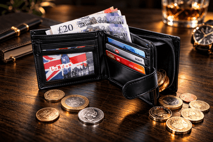 Mens Genuine Leather Wallet Black RFID Blocking Soft Bi Fold Card Slots Id Window and Zip Coin Pocket