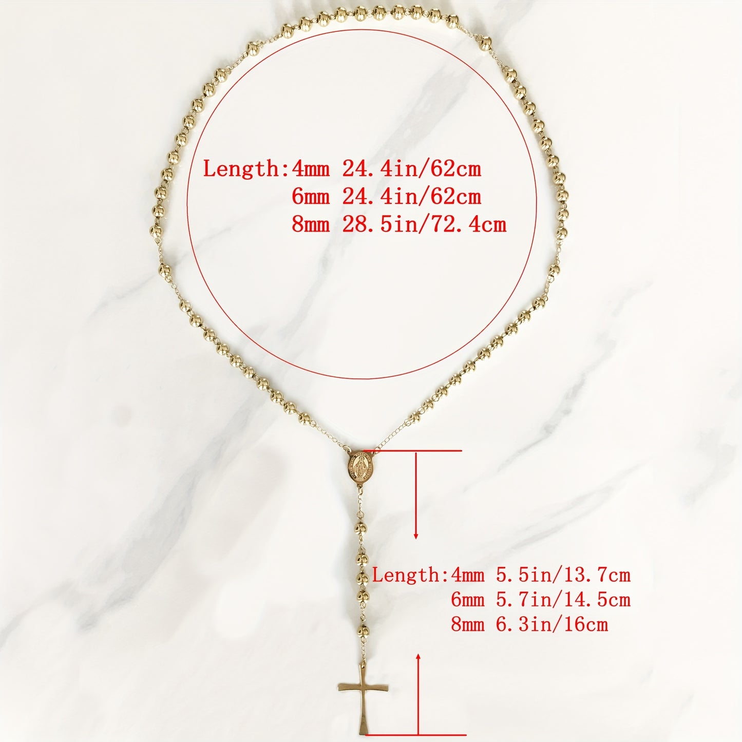 Elegant 304 Stainless Steel Rosary Necklace for Men and Women Rosary Cross Chain