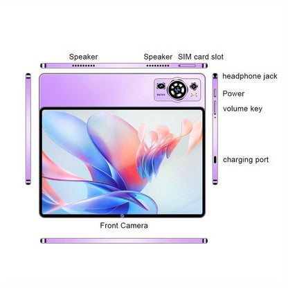 UXD A5 Android 15 Tablet 10.1 Inch 512GB ROM 16GB RAM LTE WiFi 6000mAh with Keyboard Mouse Stylus Case – 1TB Expandable HD Display Purple Grey Blue