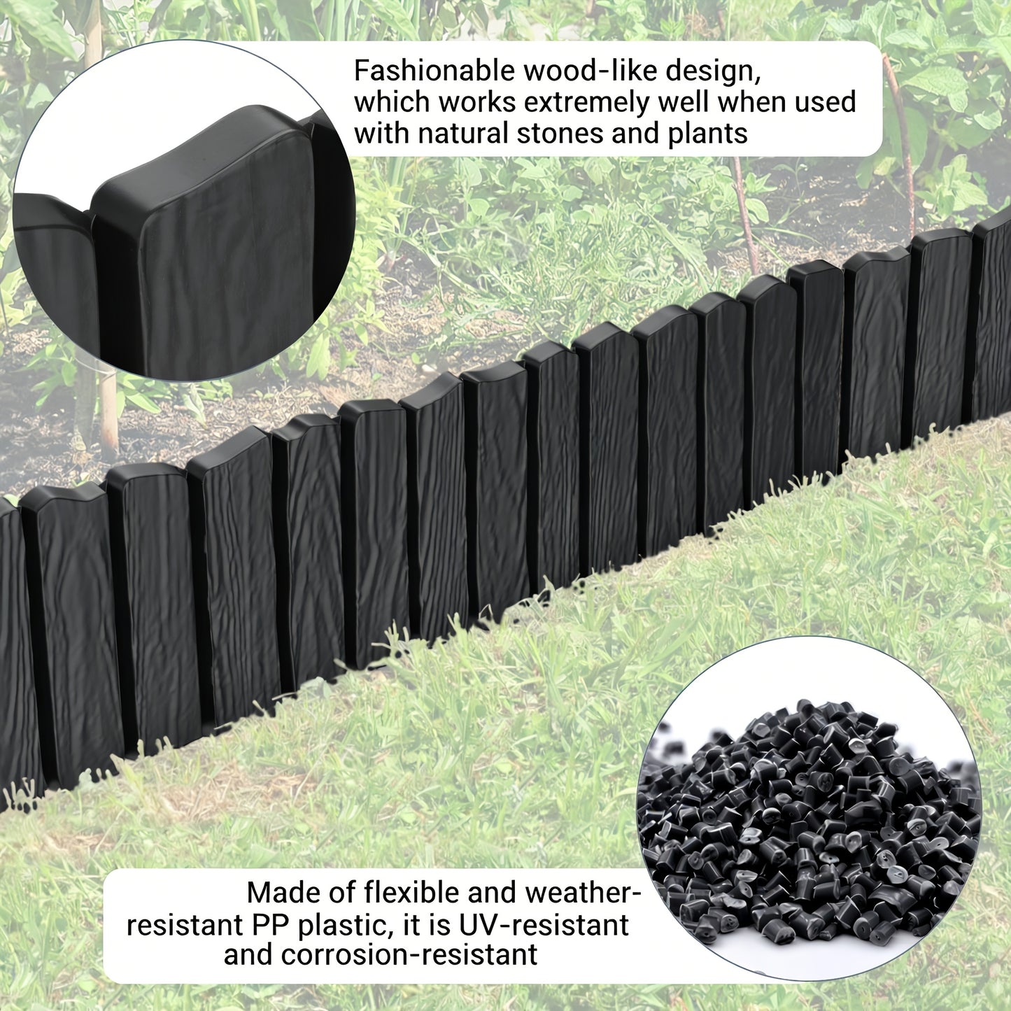 Plastic Lawn Edging Flower Bed Edge Grass Border Garden Fence Mowing Barrier Garden Palisade Imitation Wood Grain Look with 10Cm Tips 13Cm Height, for Garden, Path, Pavement, Farm, Courtyard, Pack of 4/ 8, Anthracite/ Brown/ Gray