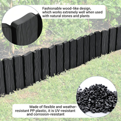 Plastic Lawn Edging Flower Bed Edge Grass Border Garden Fence Mowing Barrier Garden Palisade Imitation Wood Grain Look with 10Cm Tips 13Cm Height, for Garden, Path, Pavement, Farm, Courtyard, Pack of 4/ 8, Anthracite/ Brown/ Gray