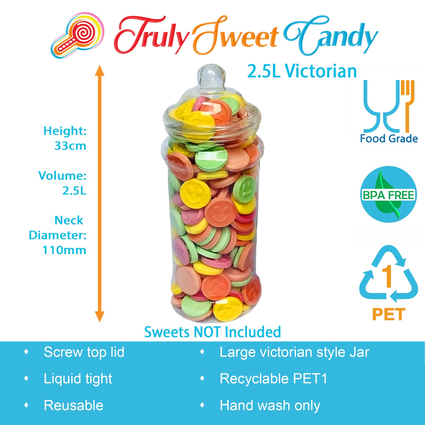 7 Large Plastic Sweet Jars for Truly Sweet Candy Buffet, Sweet Table, Wedding