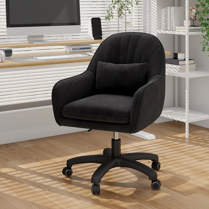 Velvet Swivel Desk Chair with Pillow & Height Adjustment – 360° Rotatable Home Office & Vanity Chair, Memory Foam Seat, Up to 150kg, for Study Room & Bedroom