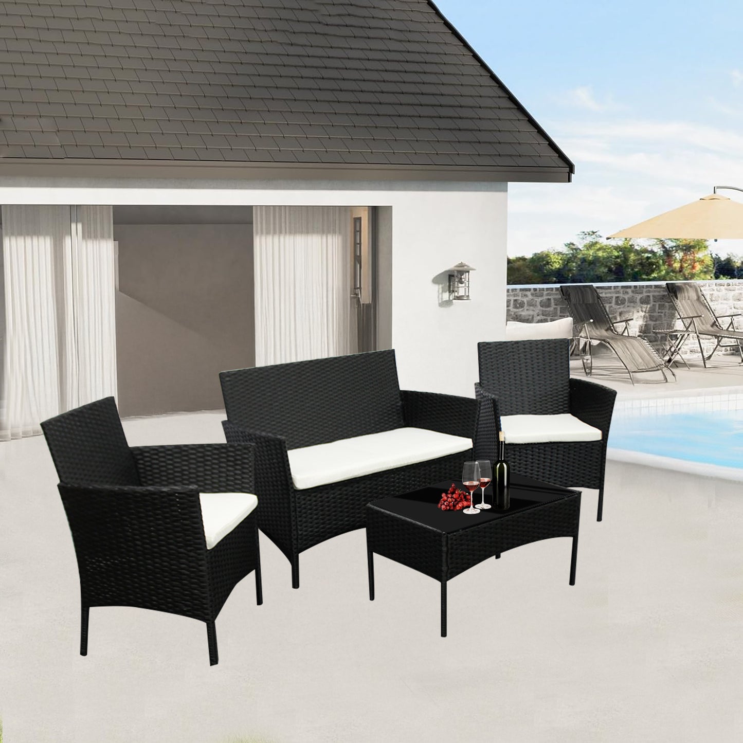 Garden Furniture Sofa Chairs Table Set Rattan Conservatory Outdoor Patio Seat Cushion With Single Armchairs With Coffee Table 6210-B Sofa