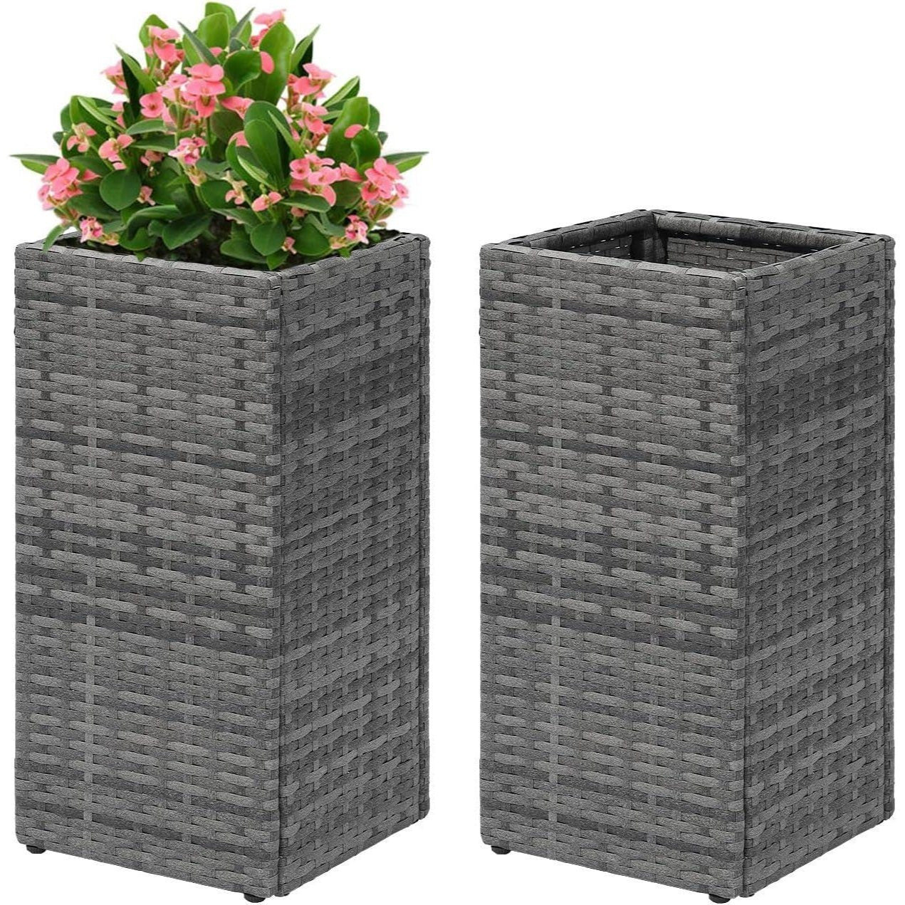 Taylor & Brown 2 Pack Tall Rattan Wicker Planters with Removable Liner, Large Indoor Outdoor Plant Pots 61cm x 30.5cm