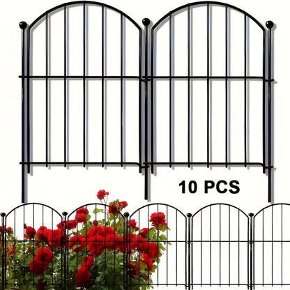 Decorative Garden Fence Outdoor, 10pcs Rustproof Metal Animal Barrier Fence, Black Ornamental Fence for Yard, Patio, Lawn, Garden Bed, Easy to Install