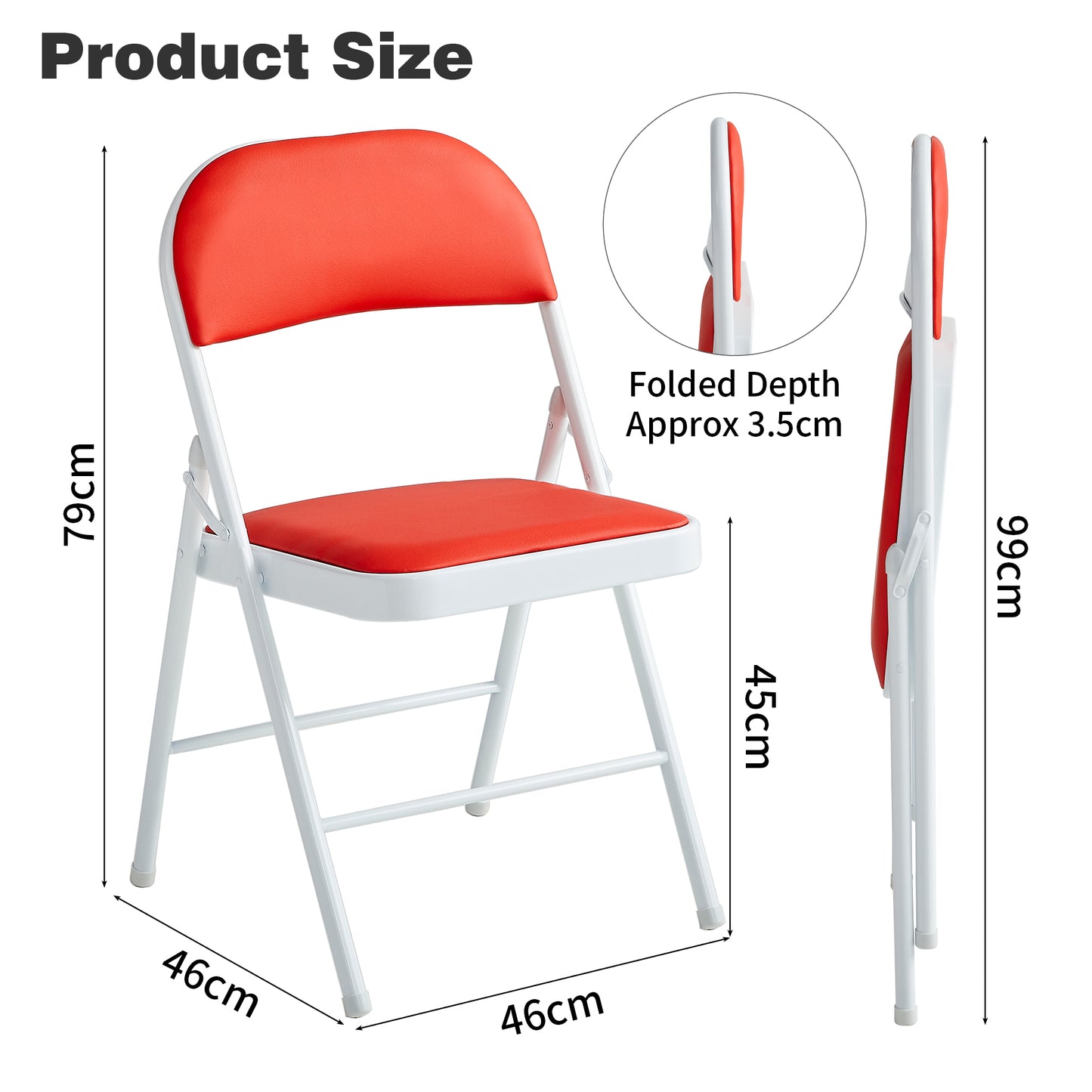 Set of 4 Folding Chairs, Faux Leather Foldable Chairs with Metal Frame and Padded Seat, Easy to Fold and Store for Home, Office, Dining and Reception
