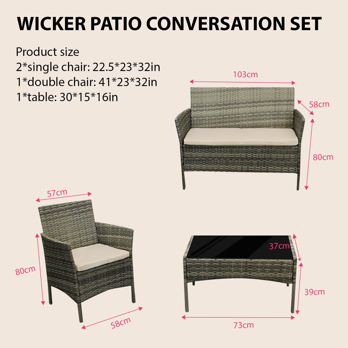 Garden Furniture Sofa Chairs Table Set Rattan Conservatory Outdoor Patio Seat Cushion With Single Armchairs With Coffee Table 6210-B Sofa
