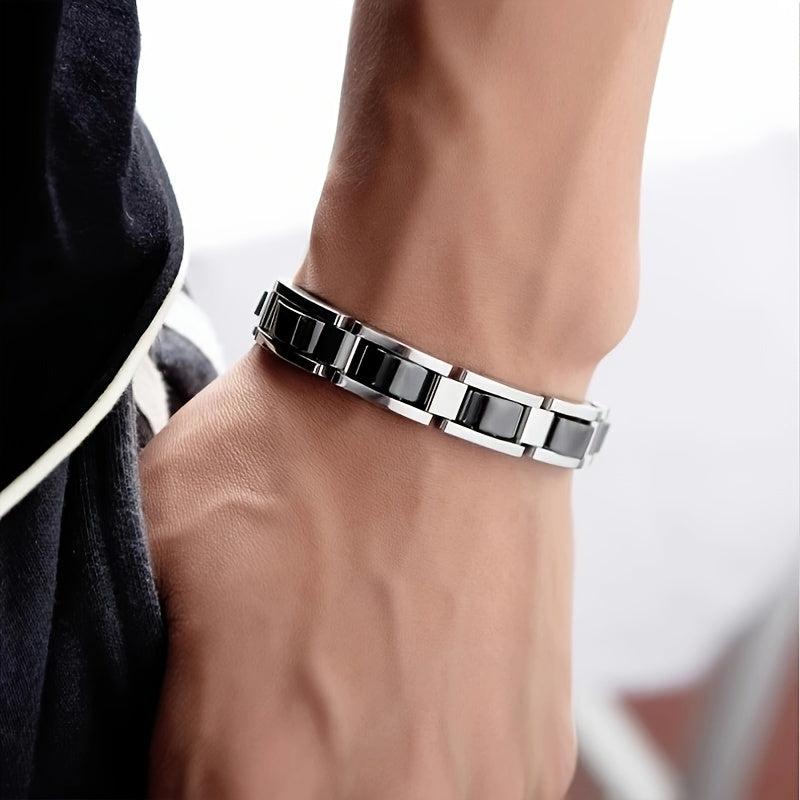 Black Stainless Steel Link Bracelet with Sizing Tool