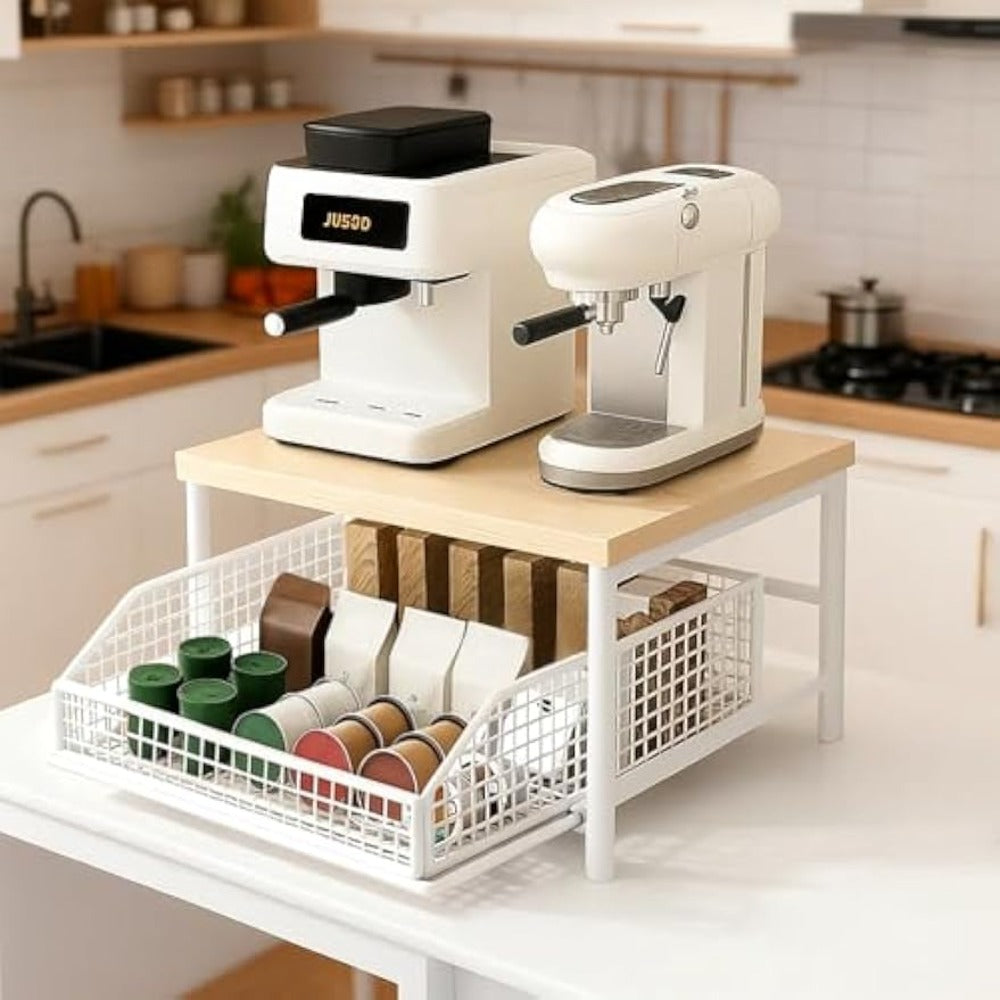 Two-Tier Metal Kitchen Countertop Organiser with Drawers - size or specification detail 4