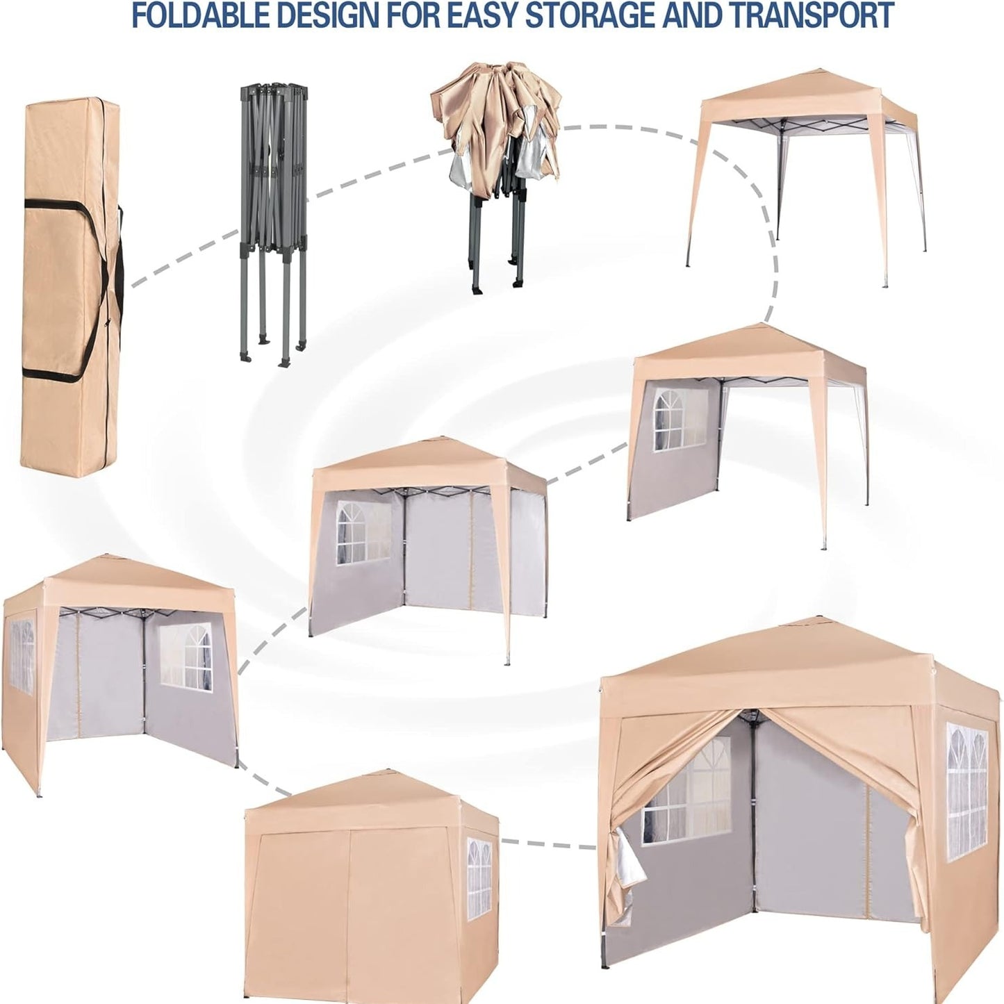 Pop-up Gazebo 2m x 2m With Sides Silver Protective Layer Waterproof Marquee Canopy