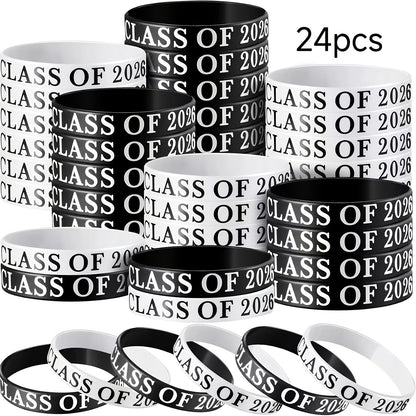 24pcs Class of 2026 Graduation Silicone Wristband, Graduation Wristband 2026 Graduation Celebration Wristband, Graduation Party Souvenir Set Suitable for Graduation Party Commemorative Gifts (Black, White)