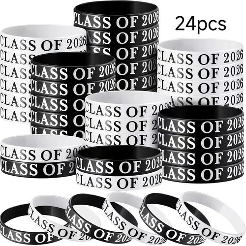 24pcs Class of 2026 Graduation Silicone Wristband, Graduation Wristband 2026 Graduation Celebration Wristband, Graduation Party Souvenir Set Suitable for Graduation Party Commemorative Gifts (Black, White)