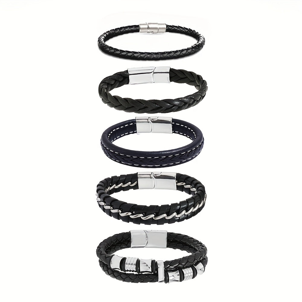 5pcs Men'S Stylish Casual Bangle bangle bracelet Set, Unisex Versatile Accessory, Festival Gift for Valentine'S Day And Graduation Season, Trendy Multi-Piece Jewelry