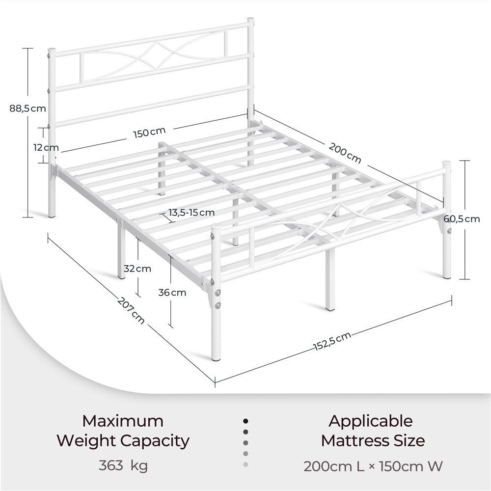 Curved Headboard Metal Bed Frame Platform Bed Vintage Style Built-in Steel Slats 32cm Underbed Storage No Box Spring Needed Single Double King Black White