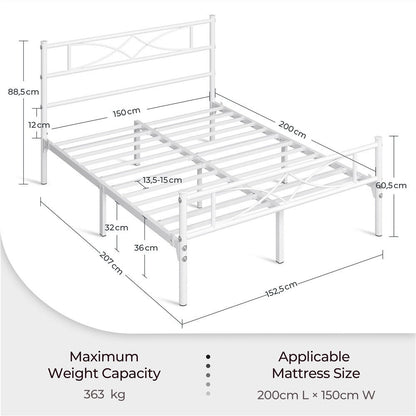 Curved Headboard Metal Bed Frame Platform Bed Vintage Style Built-in Steel Slats 32cm Underbed Storage No Box Spring Needed Single Double King Black White