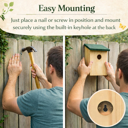 2 X Wooden Nesting Box Bird House Nesting Box Small Birds Bluetit Robin Sparrow