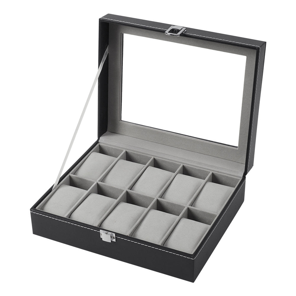 Watch Box for Men, 10 Slot Watch Case With Removable Watch Pillows, Watch Display Box with Glass Lid, Large Watch Holder for Jewelry and Watch Storage for Men Women, Ideal for Christmas Gift