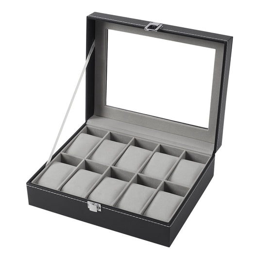 Watch Box for Men, 10 Slot Watch Case With Removable Watch Pillows, Watch Display Box with Glass Lid, Large Watch Holder for Jewelry and Watch Storage for Men Women, Ideal for Christmas Gift