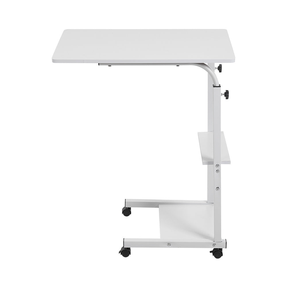 Height-Adjustable Mobile Laptop Desk with 2-Tier Storage Shelves, Rolling Side Table with Lockable Wheels, Ideal for Bed & Sofa, Perfect for Home Office, Study & Working from Home, Space-Saving & Sturdy Design