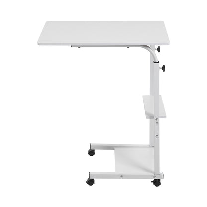 Height-Adjustable Mobile Laptop Desk with 2-Tier Storage Shelves, Rolling Side Table with Lockable Wheels, Ideal for Bed & Sofa, Perfect for Home Office, Study & Working from Home, Space-Saving & Sturdy Design