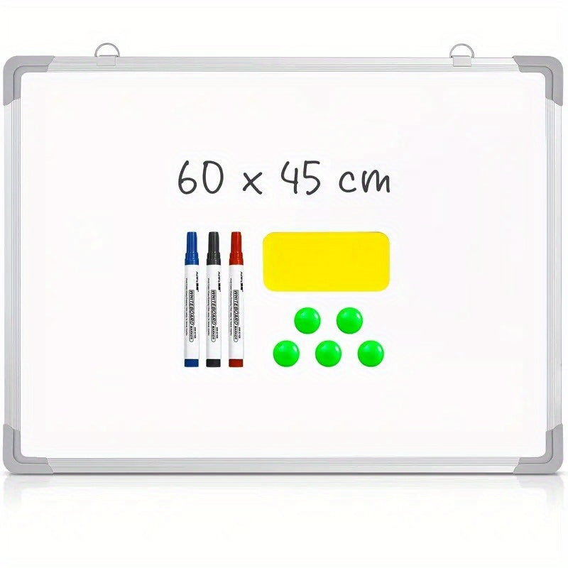 Multipurpose Magnetic White Board, Portable Dry Wipe Whiteboard Aluminium Frame For Office School and Home With Marker Pens, Magnets, Dry Eraser and Tray, Easy to Write Clean Surface for Memos Notes