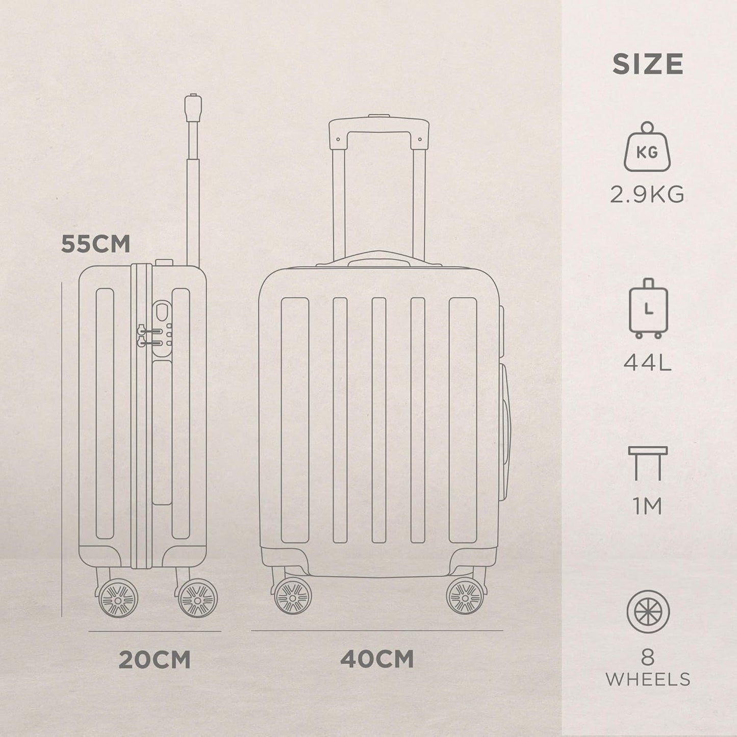 AVIO 55cm Cabin Suitcase – Compact Hard Shell Carry-On with 360° Spinner Wheels, Telescopic Handle & 3-Digit Lock – Lightweight Travel Luggage
