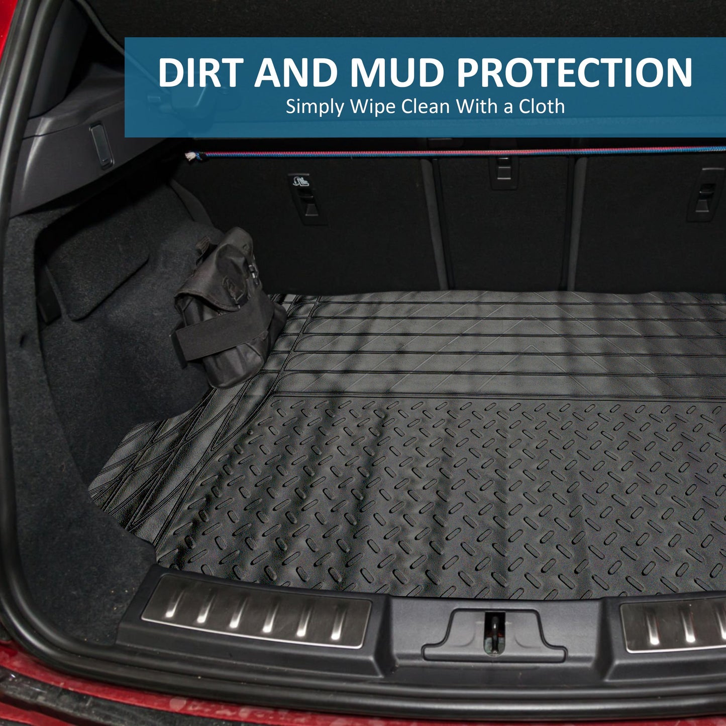 Black Rubber Car Boot Mat - 125 x 81 cm – Universal Car Boot Protector Non-Slip Heavy-Duty Rubber Mats for Cars SUV Truck and VAN, Waterproof - Trim To Fit