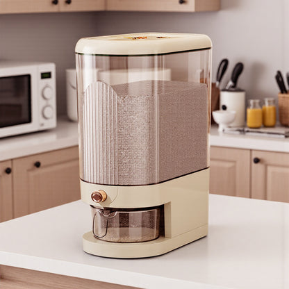 5/ 10KG Rice Dispenser, Rice Containers Storage with Measuring Cup Household Cereal Dispenser Bucket for Rice, Flour, Salt, Oat, Cereals, Cream White