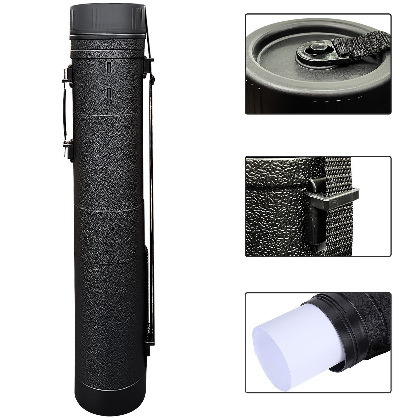 Adjustable Artist Drawing Tube, Telescopic Compact Teletube Storage Carrying Tube for Artworks, Drawing, Flip Chart, Arrow Tubes with a Carry Strap, Black (Small - 112 x 9 cm)