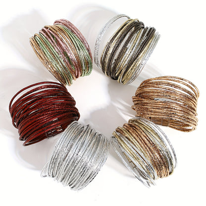 1pc Slim Stripes Wide Multilayer Wrap Bracelet Metallic Shiny Glitter Artificial Leather Cuff with Magnetic Clasp Jewelry for Men Women Holiday Party Birthday Gifts