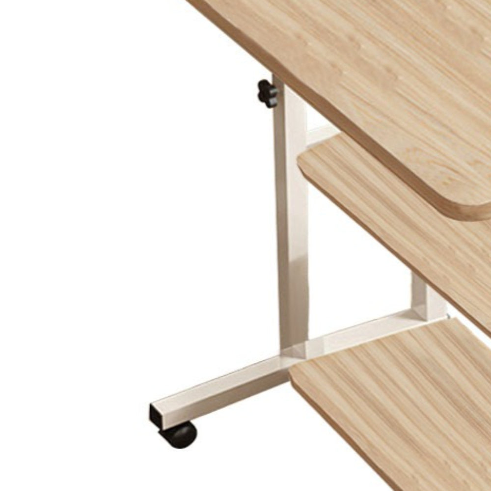 Multi-Purpose Sofa Side Table, 3-Tier Desk, Study And Reading Table, Laptop Desk, Movable Workbench with Storage Shelf, Height-Adjustable, Movable Dining Table, Bedside Table, Study Table, Home Bedroom Office Desk, 14.6*23.6*23.6-35.4 Inches