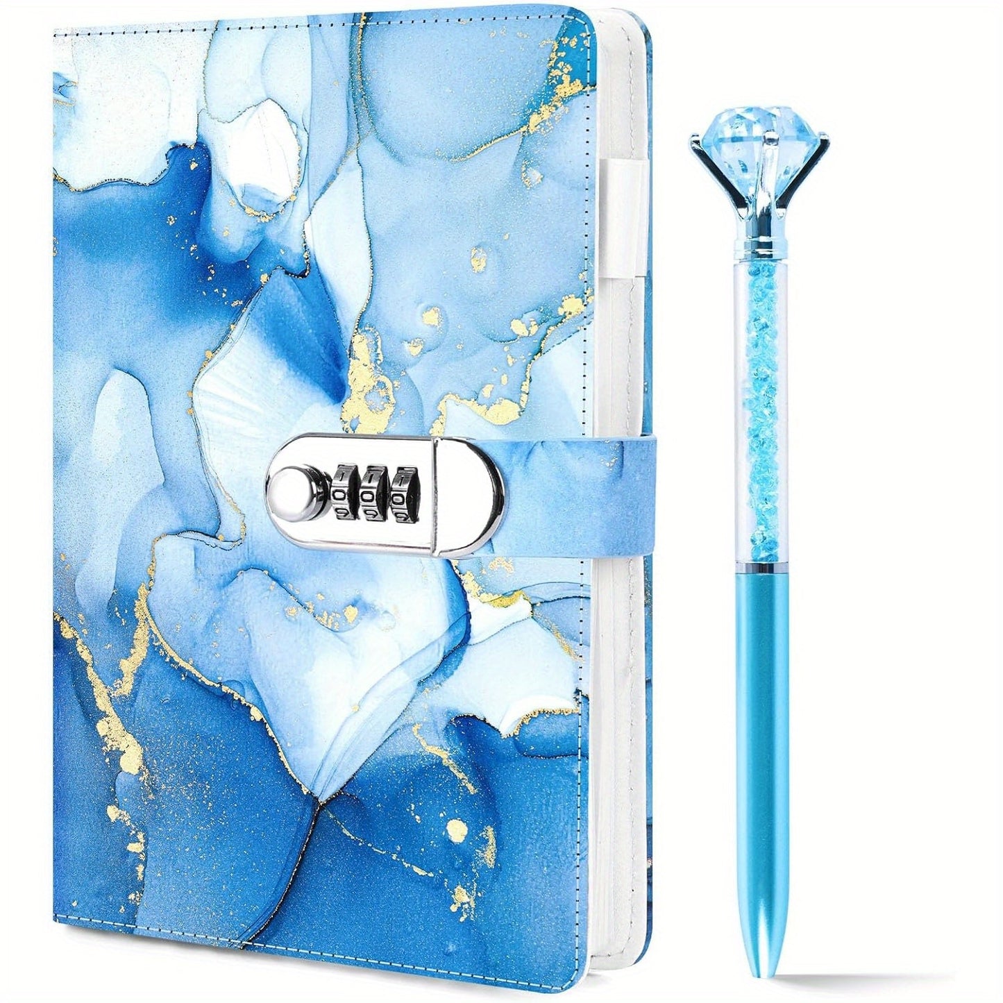 1pc Diary with Lock, A5 Faux Leather Journal with Lock 120 Sheets, Blue Password Locked Travel Notebook with Pen, Great for Birthday Gifts, Party