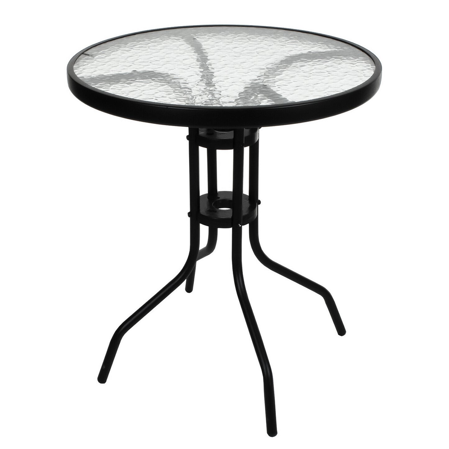 Outdoor Dining Table, Bistro Patio Garden Table, Metal Glass Top Table for Indoor Outdoor Cafe Dining, Black