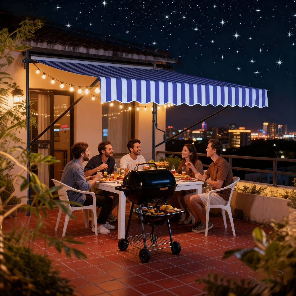 Retractable Awning 200x120cm Hand Crank | No Drilling Clamp Fit | UV Resistant 180g/m² PU Coated | 0-90° Tilt Height 1.75-3m | Patio Balcony Sun Shade | 4 Colours