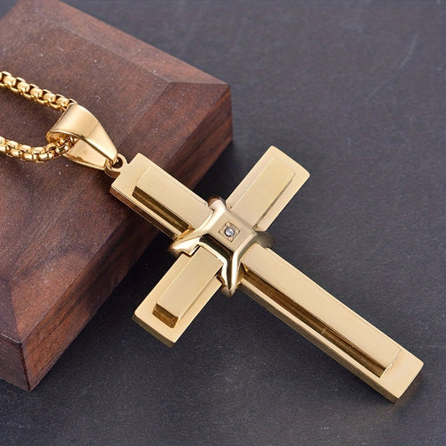 Trendy 201 201 Stainless Steel Jewelry European And American Retro Trendy Men'S 201 201 Stainless Steel Cross Inlaid Pendant Personalized Stylish Men'S Necklace