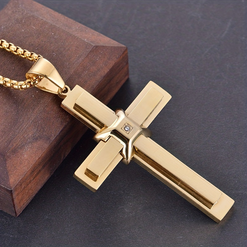 Trendy 201 201 Stainless Steel Jewelry European And American Retro Trendy Men'S 201 201 Stainless Steel Cross Inlaid Pendant Personalized Stylish Men'S Necklace