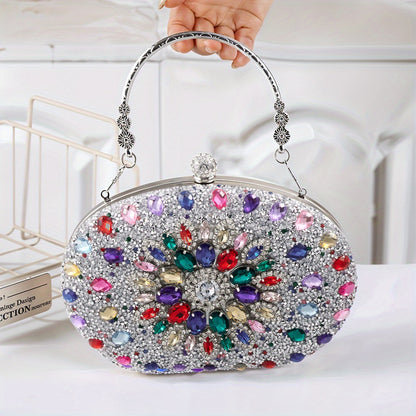 Women Evening Bag Multicolor Clutch Bag Luxury Crystal Handbag Bridal Wedding Purse Glitter Shoulder Bag with Detachable Chain Banquet Party Prom Crossbody Bag Gold-Multicolour, Green/ Gold/ Silver