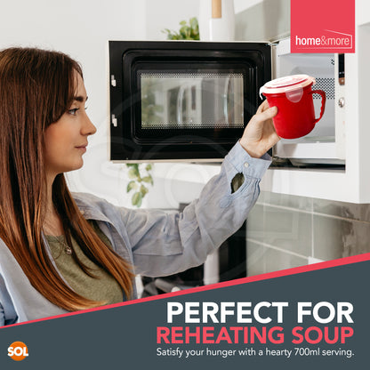 4 Pack Microwave Soup Mugs with Airtight Clip-Lock Lids | 700ml Soup Cups & Porridge Bowls | Reusable Microwave & Dishwasher Safe Food Containers | Assorted Colours (Red, Green, Blue, Grey)
