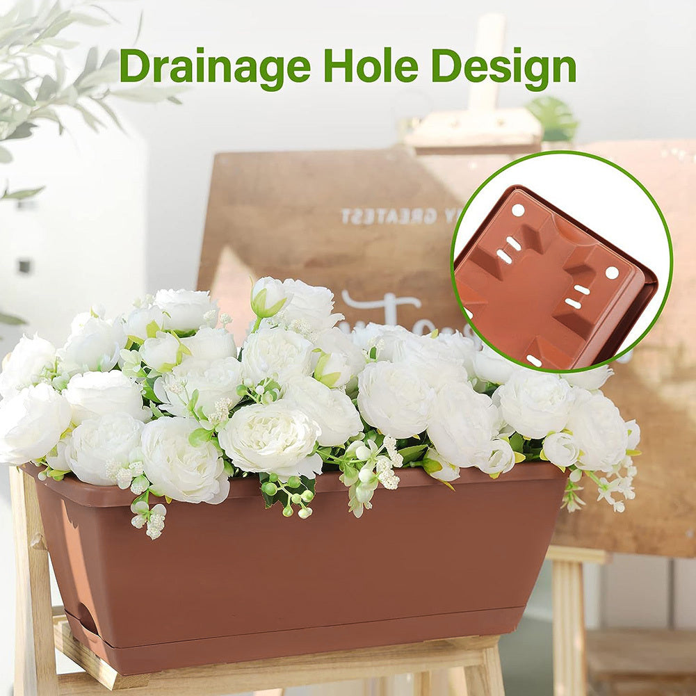 5pcs Balcony Vegetable Basin, Long Strip Horon Basin, Outdoor Creative Plastic Vegetable Planting Box, Available in White, Gray, Dark Green And Brick Red. Available Sizes: L42.5*W17*H14Cm/L49.5*W19*H*14Cm
