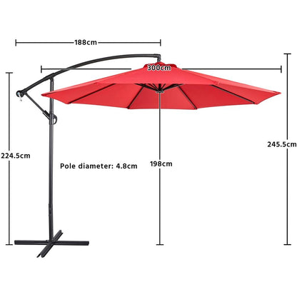 Costoffs Outdoor Umbrella, 3M Patio Offset Umbrella, Outdoor Hanging Umbrella, Banana Parasol Sun Shade Shelter, Market Backyard Umbrella with Crank & Cross Base for Beach/Outdoor/Party/Garden