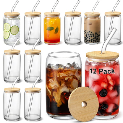 4/6/8/12/16 Glasses With Lid And Straw Only 16 Oz, Transparent Glasses Suitable For Gifts, Business, Drink Cup Sets, Iced Coffee Cups, Cute Aesthetic Tea Cups, Homemade Drink Cups